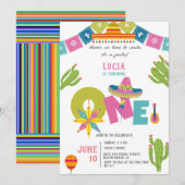 Kleurrijke Cactus Mexicaanse Fiesta Eerste Verjaar Kaart (Voorkant / Achterkant)