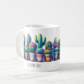Kleurrijke Cactus Mok met aangepaste tekst of naam (Voorkant links)