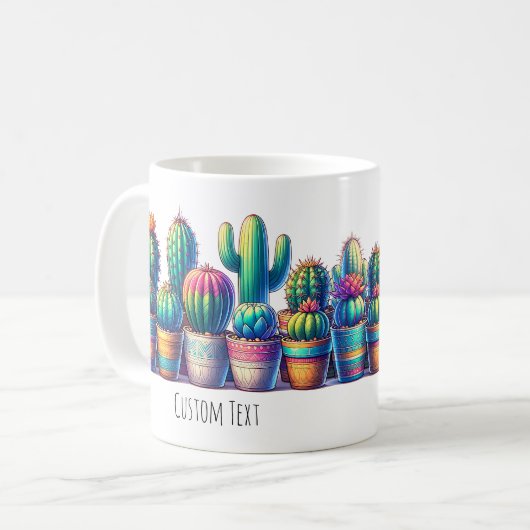 Kleurrijke Cactus Mok met aangepaste tekst of naam (Voorkant links)
