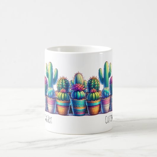 Kleurrijke Cactus Mok met aangepaste tekst of naam (Center)