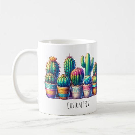 Kleurrijke Cactus Mok met aangepaste tekst of naam (Links)