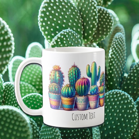 Kleurrijke Cactus Mok met aangepaste tekst of naam