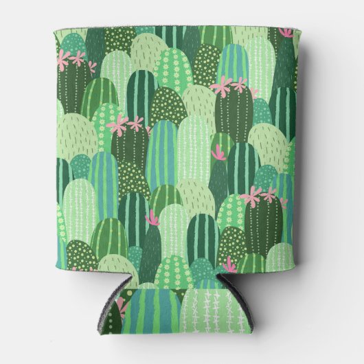 Kleurrijke Cactus Naadloze Patroonillustratie Blikjeskoeler (Voorkant)