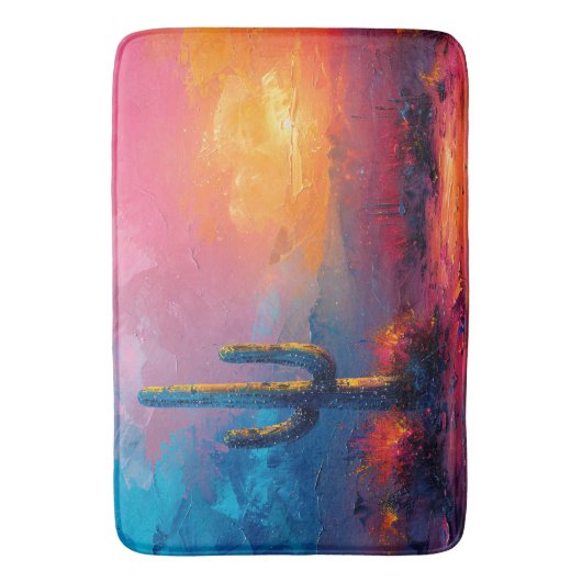 Kleurrijke Cactus schilderij woestijnlandschap Badmat (Voorkant Verticaal)