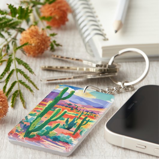 Kleurrijke Cactus Sleutelhanger (Voorkant Rechts)