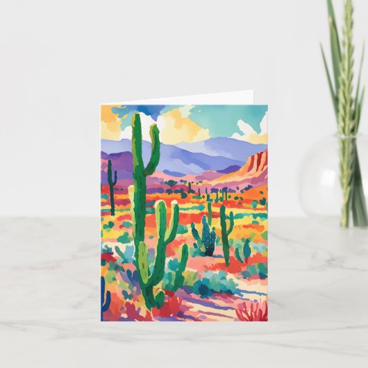Kleurrijke Cactus Waterverf Stationery Kaart (Voorkant)
