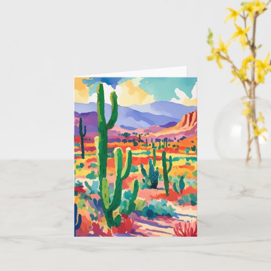 Kleurrijke Cactus Waterverf Stationery Kaart (Gele Bloem)