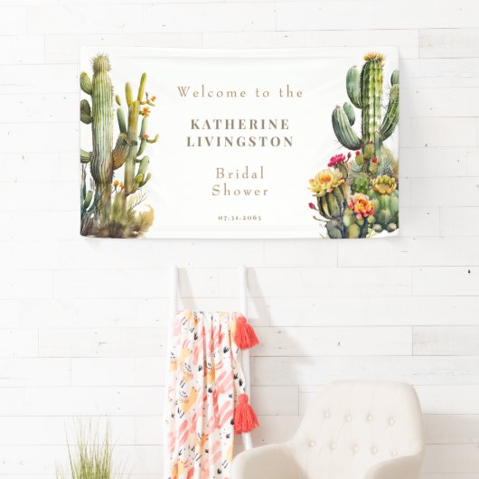 Kleurrijke Cactus Witte Vrijgezellenfeest Banner (Insitu)