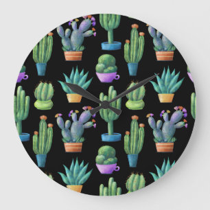 Kleurrijke cactussen: grillig naadloos ontwerp. grote klok