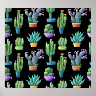 Kleurrijke cactussen: grillig naadloos ontwerp. poster