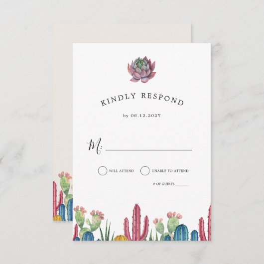 Kleurrijke Cactussen | Woestijn Thema RSVP Antwoor (Voorkant / Achterkant)