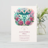 Kleurrijke Caduceus Nurse Afstuderen met spuiten Kaart (Staand voorkant)