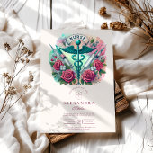 Kleurrijke Caduceus Nurse Afstuderen met spuiten Kaart