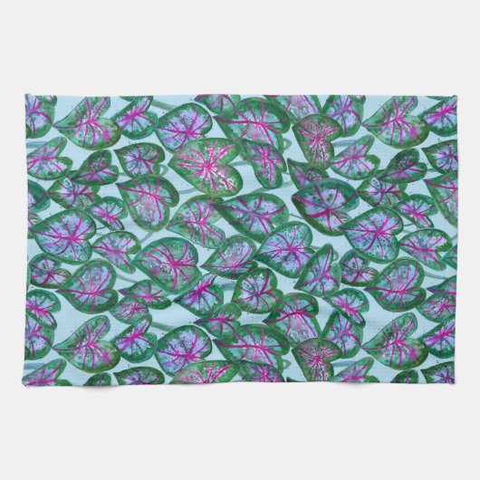 Kleurrijke Caladiumhoudende Waterverf laat roze gr Theedoek (Horizontaal)