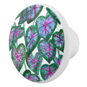 Kleurrijke CaladiumWaterverf Art Roze Groen Keramische Knop (Rechts)