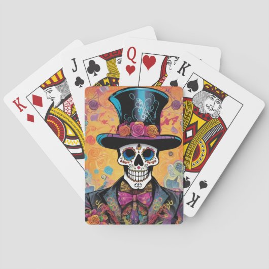 Kleurrijke Calavera : Dag van het Dode Skelet Pokerkaarten (Achterkant)