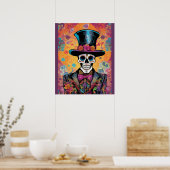 Kleurrijke Calavera : Dag van het Dode Skelet Poster (Keuken)