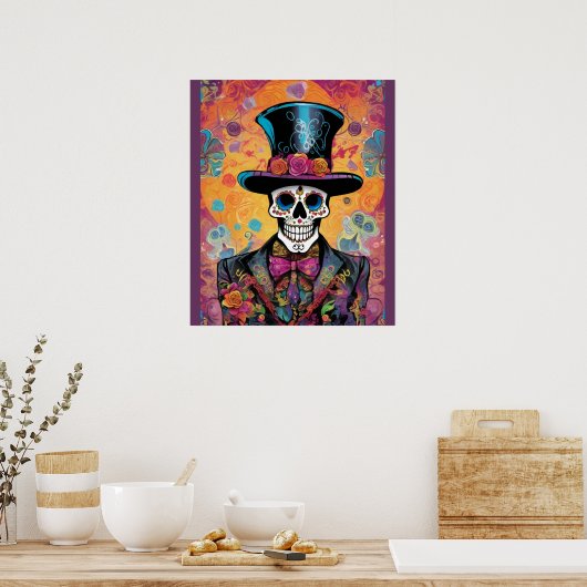 Kleurrijke Calavera : Dag van het Dode Skelet Poster (Keuken)
