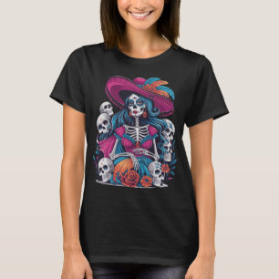 Kleurrijke Calavera-kunst voor Día de Muertos-fans T-shirt