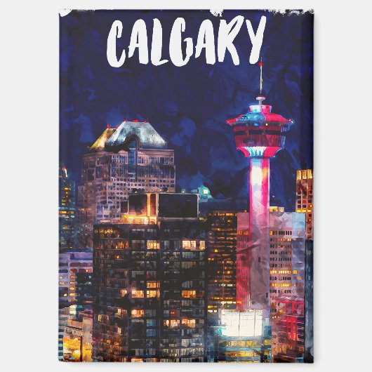 Kleurrijke Calgary Alberta skyline bij nacht Magneet (Voorkant)
