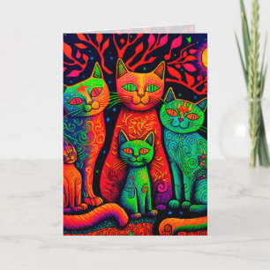 Kleurrijke Calico Katten Grafische Kunst Kaart