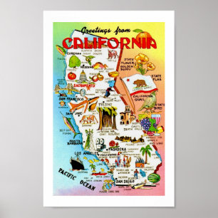  kleurrijke Californië kaart afdrukken Poster