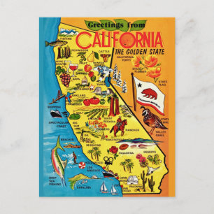 Kleurrijke Californische kaart ansichtkaart