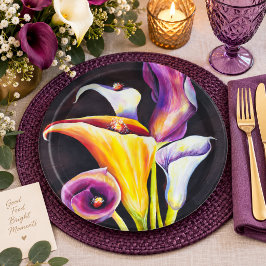 Kleurrijke Calla Lelie Bloemen Elegante Botanische Papieren Bordje