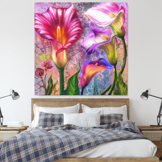 Kleurrijke Calla Lilies Canvas Print (Insitu (Slaapkamer))