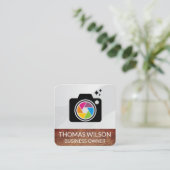 Kleurrijke camera lenssluiter | creatief | artiest vierkante visitekaartje (Staand voorkant)