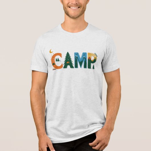 Kleurrijke CAMP Adventure Graphic – Natuur, Campin Tri-Blend Shirt (Voorkant)