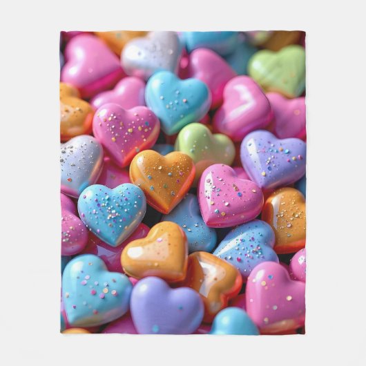 Kleurrijke Candy Love Hearts Fleece Deken (Voorkant)