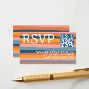 Kleurrijke Candy Strepen Opzichtige QR Code RSVP Informatiekaartje