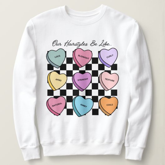 Kleurrijke Candy Valentijnszwart Haar Sweatshirt (Design voorkant)
