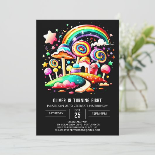 Kleurrijke Candyland bewerkbare verjaardag Kaart (Staand voorkant)