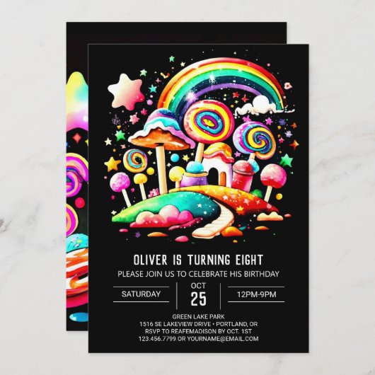 Kleurrijke Candyland bewerkbare verjaardag Kaart (Voorkant / Achterkant)