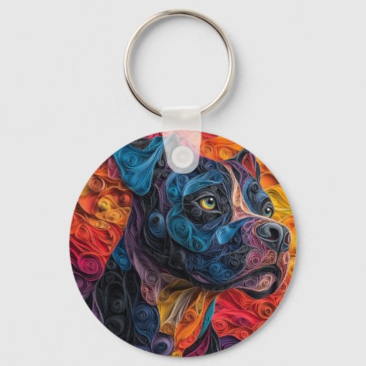 Kleurrijke Cane Corso Dog Portret Sleutelhanger (Voorkant)
