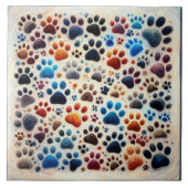 Kleurrijke canine hondenpootafdruk met passie tegeltje (Voorkant)