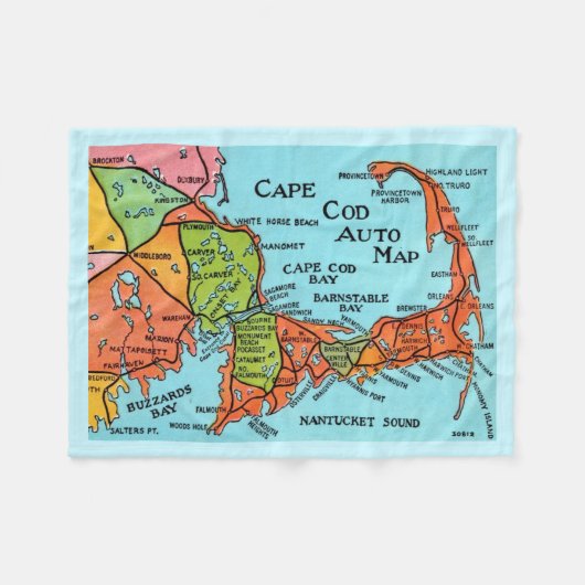 Kleurrijke Cape Cod-kaart 30x40 fleece deken (Voorkant (Horizontaal))