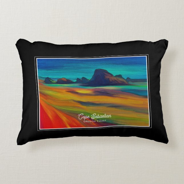 Kleurrijke Cape Sebastian Oregon Coast Art Accent Kussen (Voorkant)
