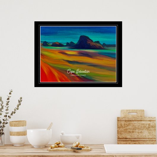 Kleurrijke Cape Sebastian Oregon Coast Art Poster (Keuken)