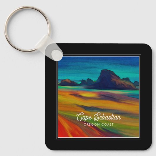 Kleurrijke Cape Sebastian Oregon Coast Art Sleutelhanger (Voorkant)