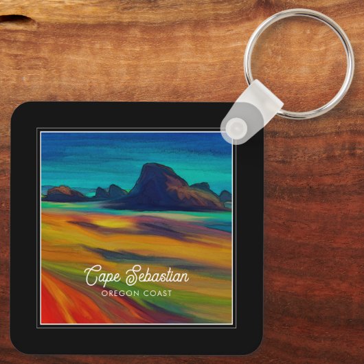 Kleurrijke Cape Sebastian Oregon Coast Art Sleutelhanger (Achterkant)