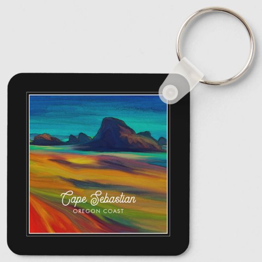 Kleurrijke Cape Sebastian Oregon Coast Art Sleutelhanger (Achterkant)