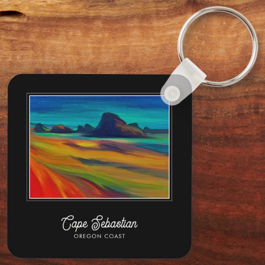Kleurrijke Cape Sebastian Oregon Coast Art Sleutelhanger (Achterkant)