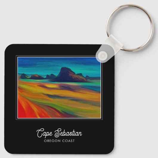 Kleurrijke Cape Sebastian Oregon Coast Art Sleutelhanger (Achterkant)