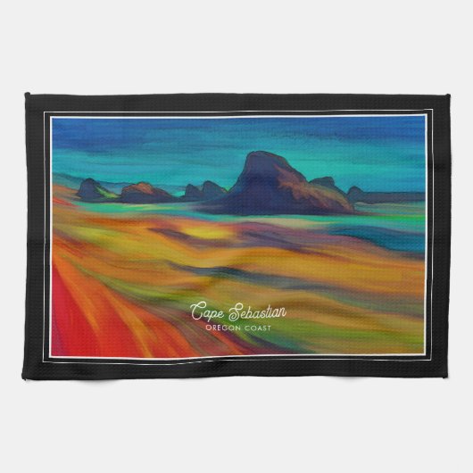 Kleurrijke Cape Sebastian Oregon Coast Art Theedoek (Horizontaal)