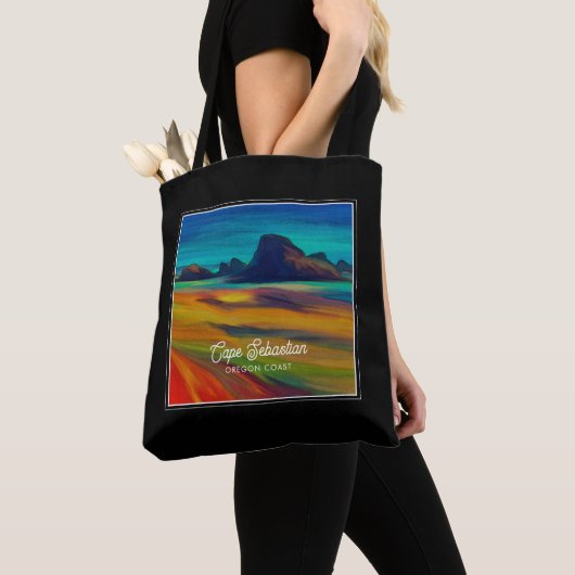 Kleurrijke Cape Sebastian Oregon Coast Art Tote Bag (Dichtbij)
