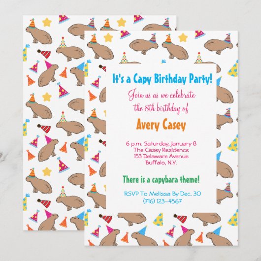 Kleurrijke Capybaras Schattigee Kinder regenwoud V Kaart (Voorkant / Achterkant)