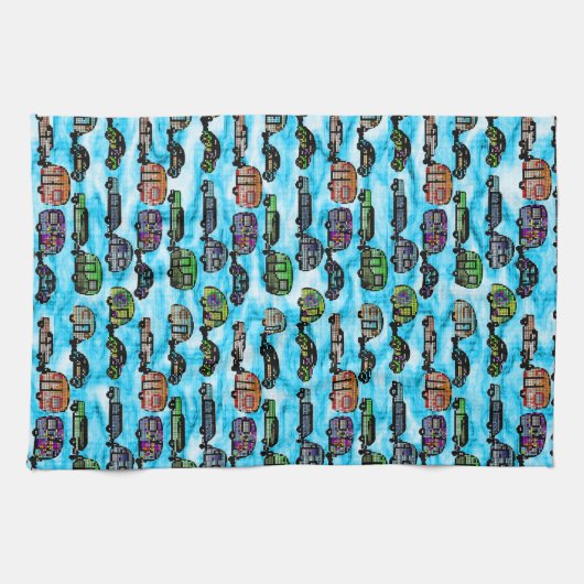 Kleurrijke caravans met een blauwe achtergrond-dis theedoek (Horizontaal)